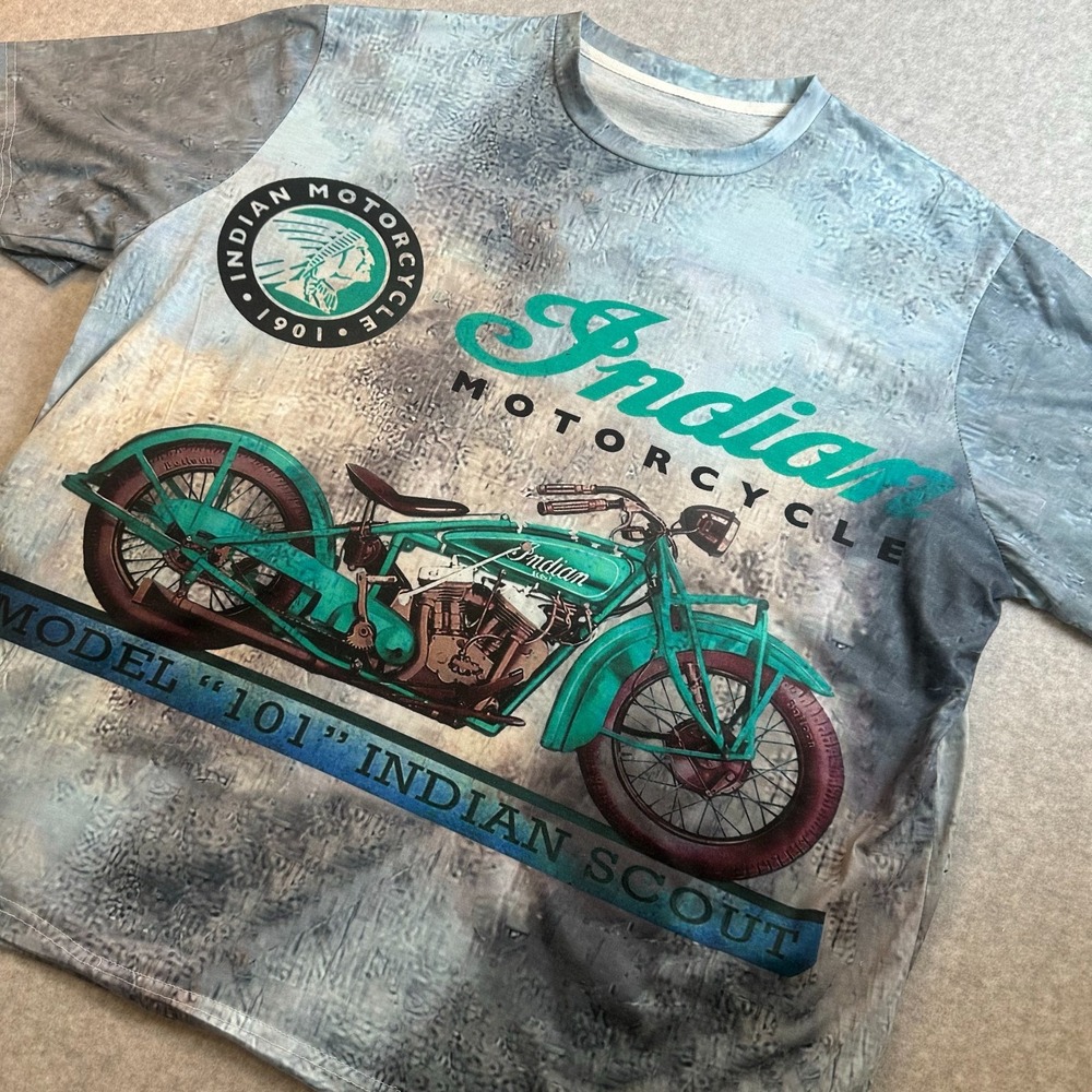 Indian Motorcycle 101 Scout T Shirt Mens 3XL Graphic Motorcycle Blue Teal